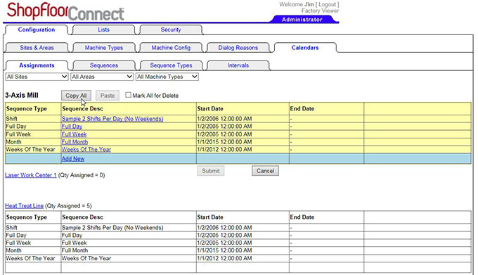 Copying an existing machine calendar