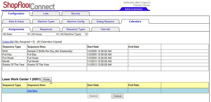 Open the calendar for the new machine