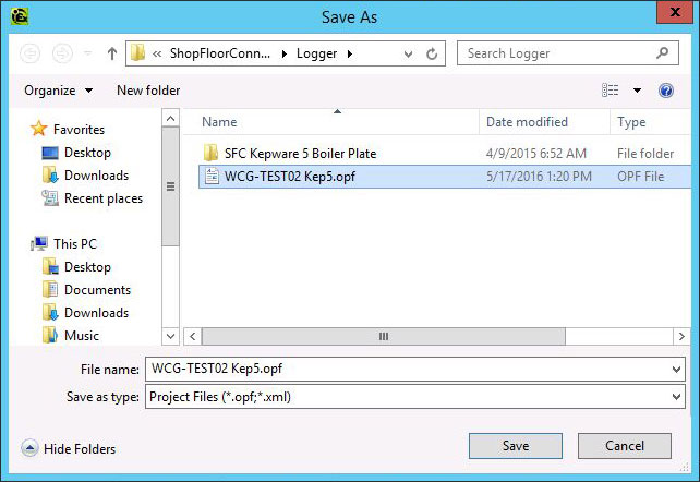Saving the .opf file