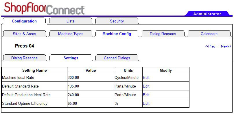 Rate settings in SFC Administrator