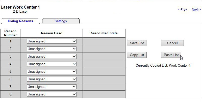Pasting the Copied list into a blank list for a new machine