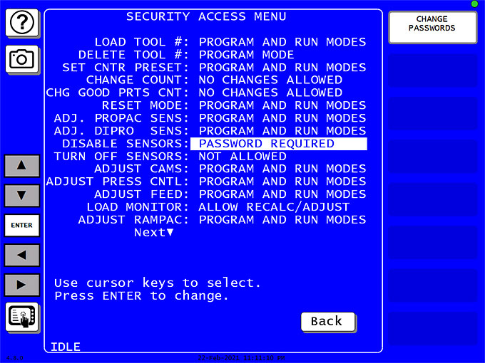 The security setting enable you to control <u>who</u> has the ability to disable the sensors