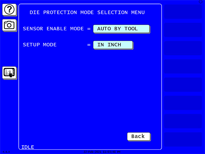 When enabled, the Setup Mode disables the cyclic sensor while the press is in the inch mode