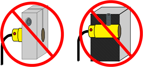 Avoid set screws and clamping blocks when mounting prox sensors